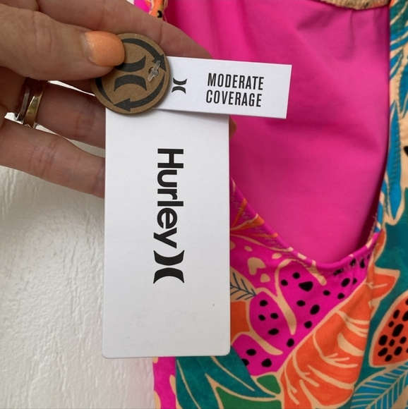 Hurley Bahia Electric Racerback in Electric Pink One Piece Swimsuit - L - NWT - Picture 3 of 4